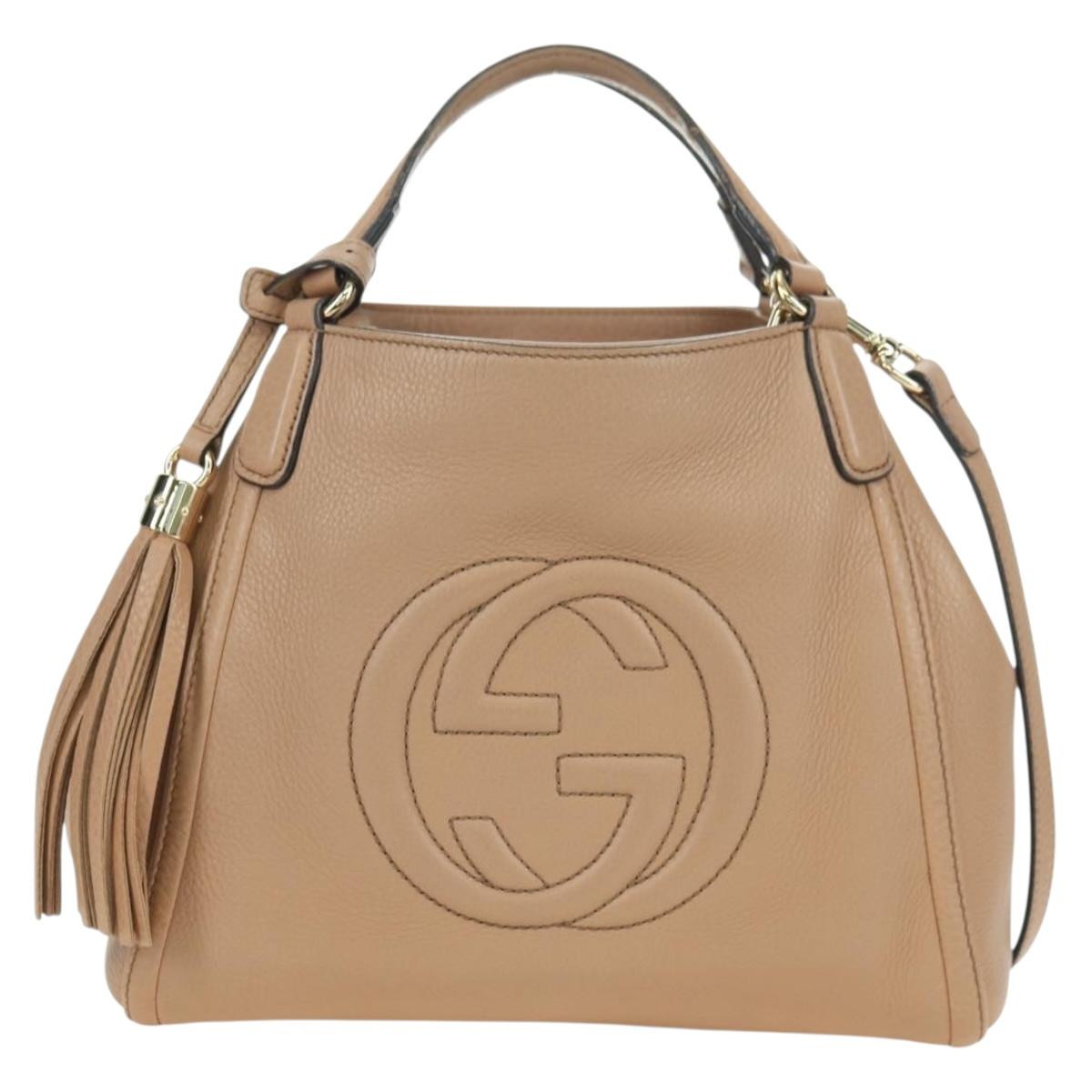 GUCCI Soho Hand Bag Leather 2way Pink Gold 336751 Auth 178732V