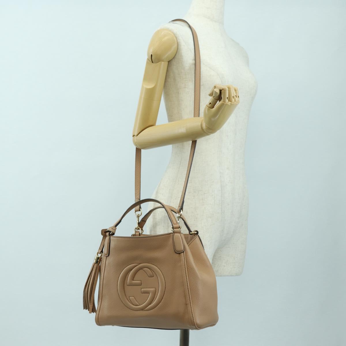GUCCI Soho Hand Bag Leather 2way Pink Gold 336751 Auth 178732V