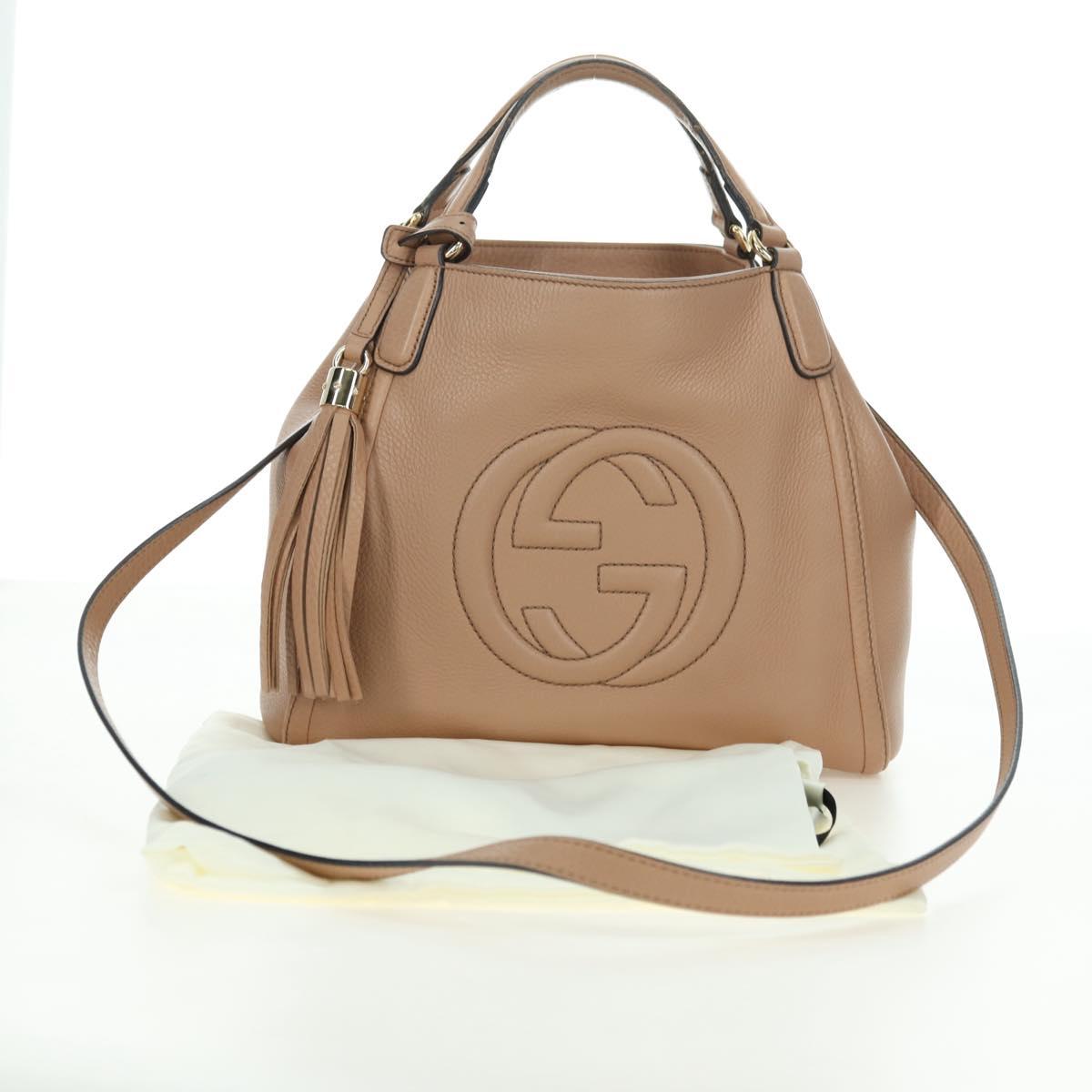 GUCCI Soho Hand Bag Leather 2way Pink Gold 336751 Auth 178732V
