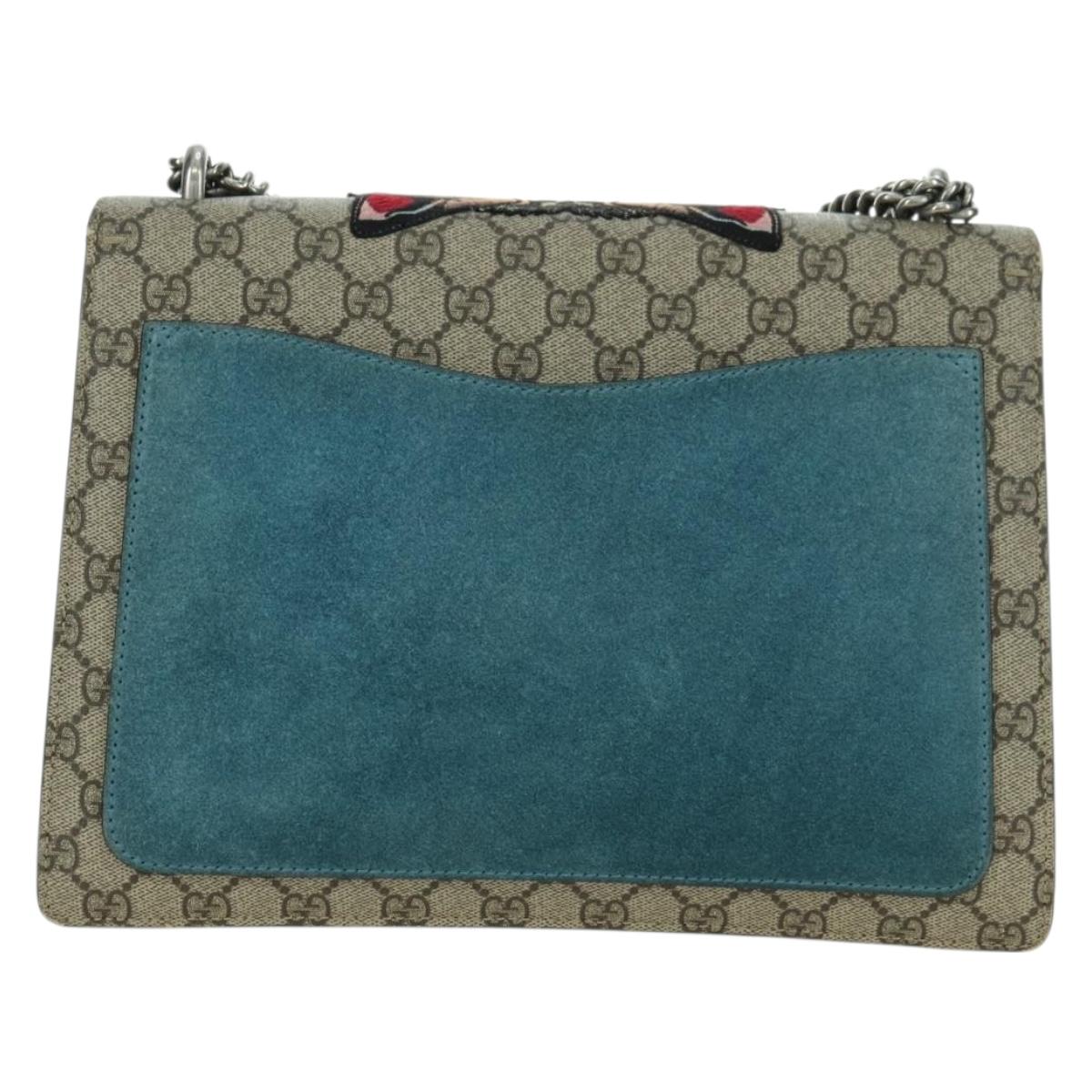 GUCCI Chain Dionysus Angry Cat Bag Leather Beige Silver 403348 Auth 178733V