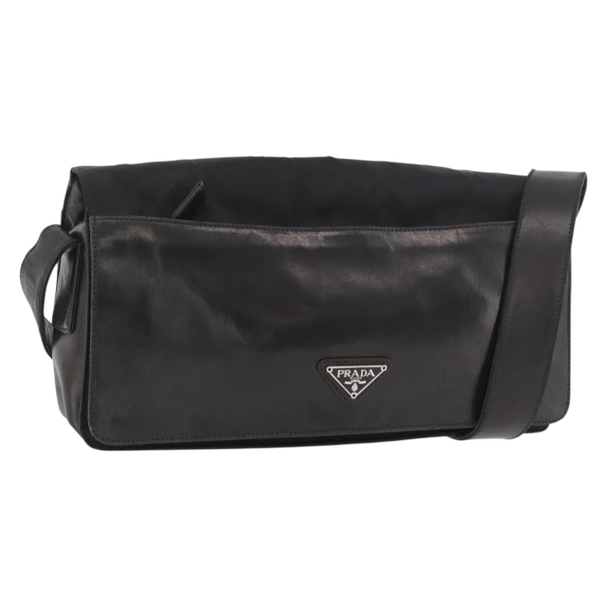 PRADA Shoulder Bag Nylon Black Silver Auth 178737A