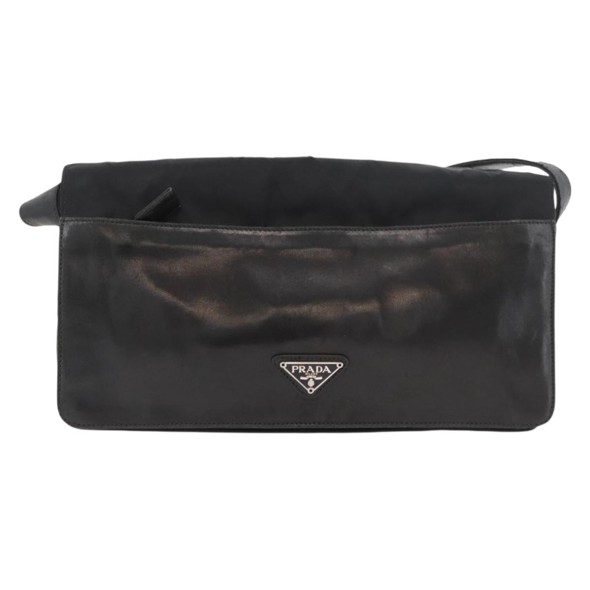 PRADA Shoulder Bag Nylon Black Silver Auth 178737A