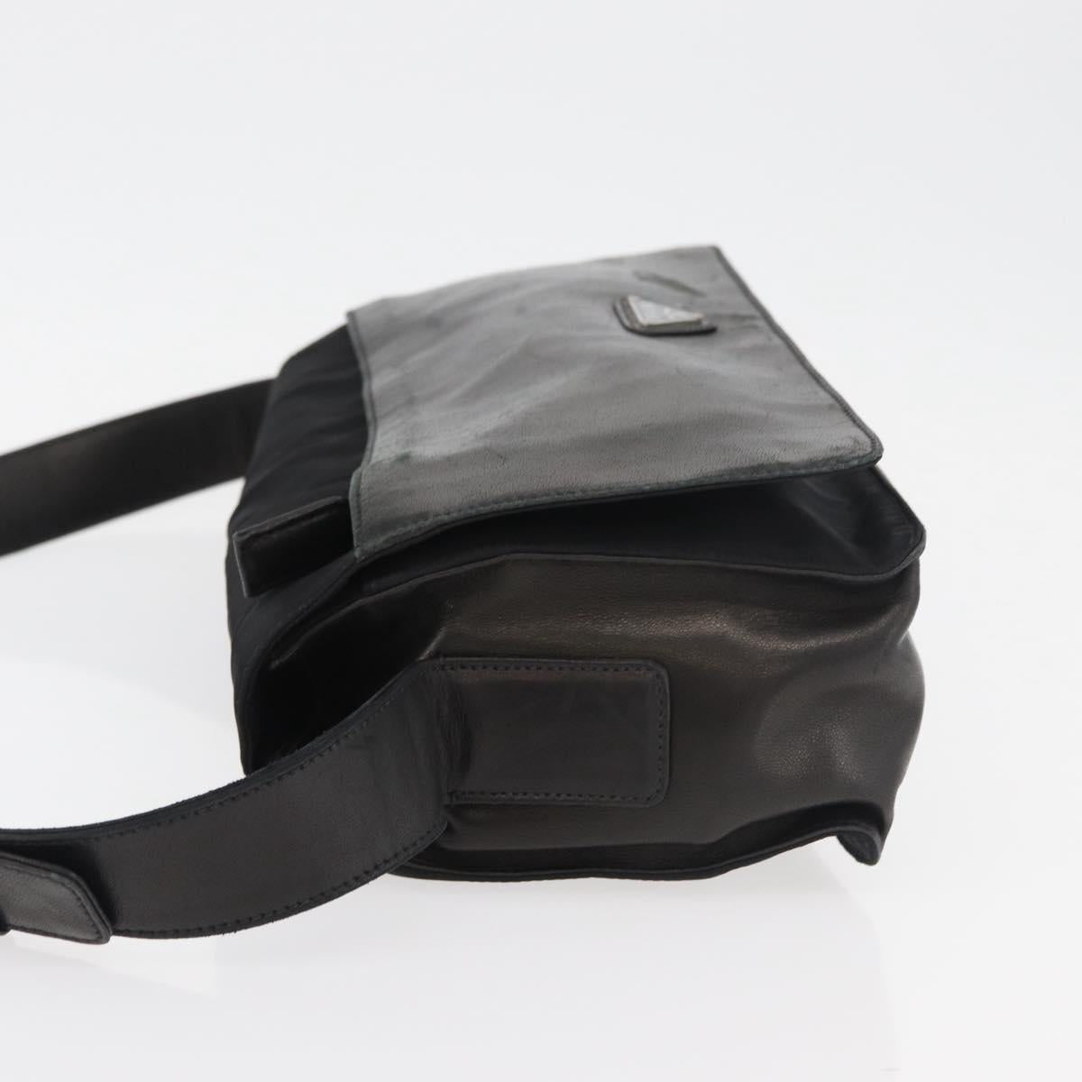 PRADA Shoulder Bag Nylon Black Silver Auth 178737A