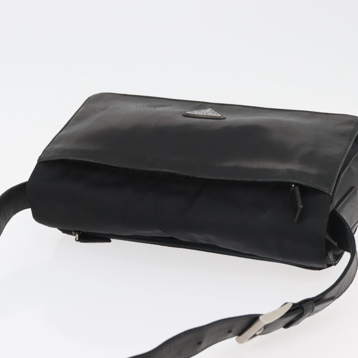 PRADA Shoulder Bag Nylon Black Silver Auth 178737A