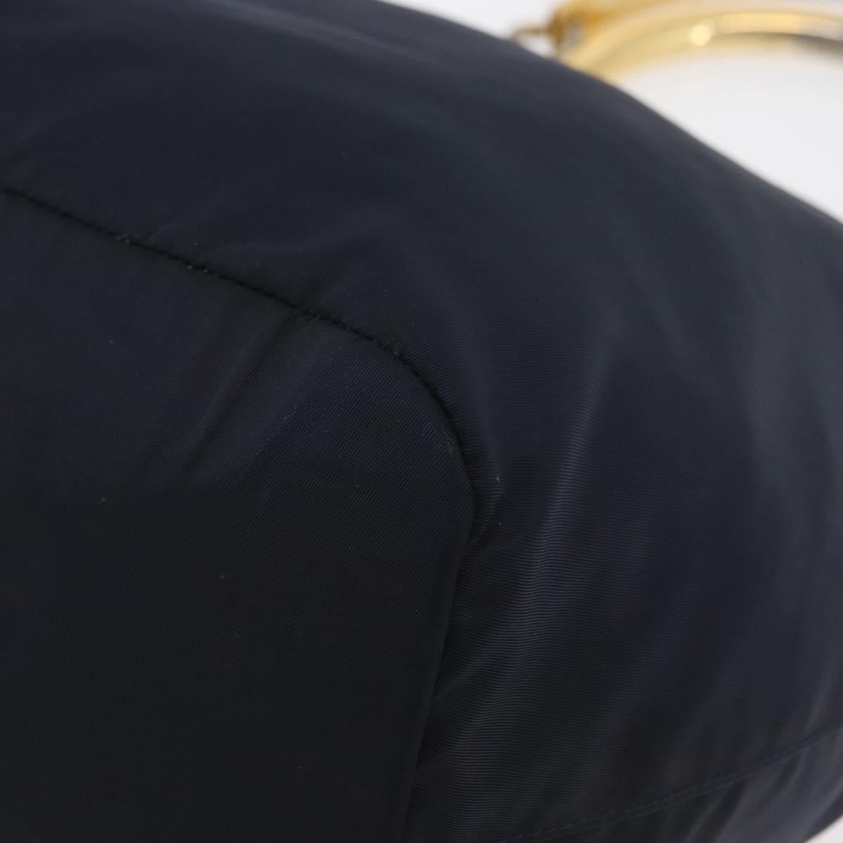 PRADA Metal Handle Hand Bag Nylon Navy Gold Auth 178739