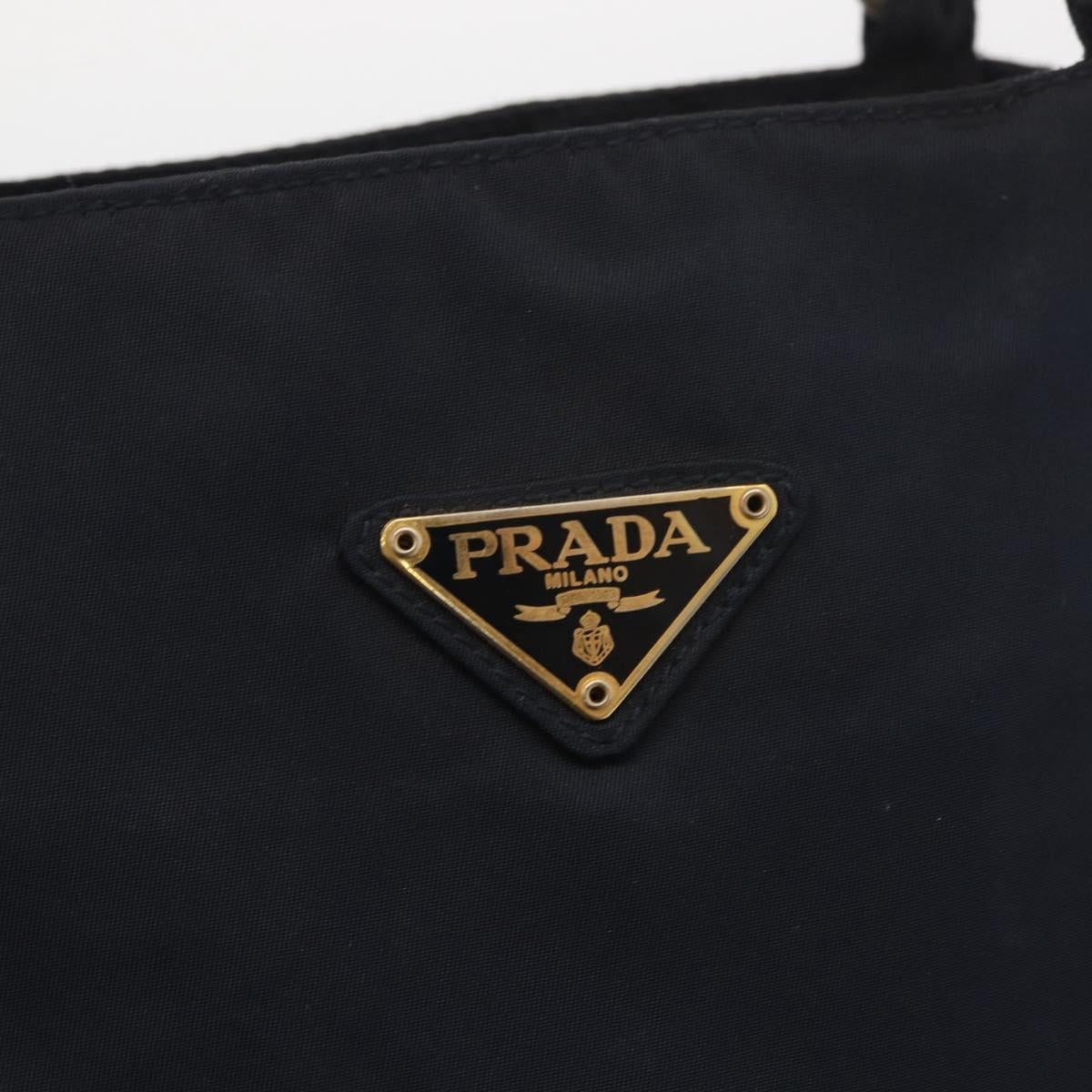 PRADA Metal Handle Hand Bag Nylon Navy Gold Auth 178739