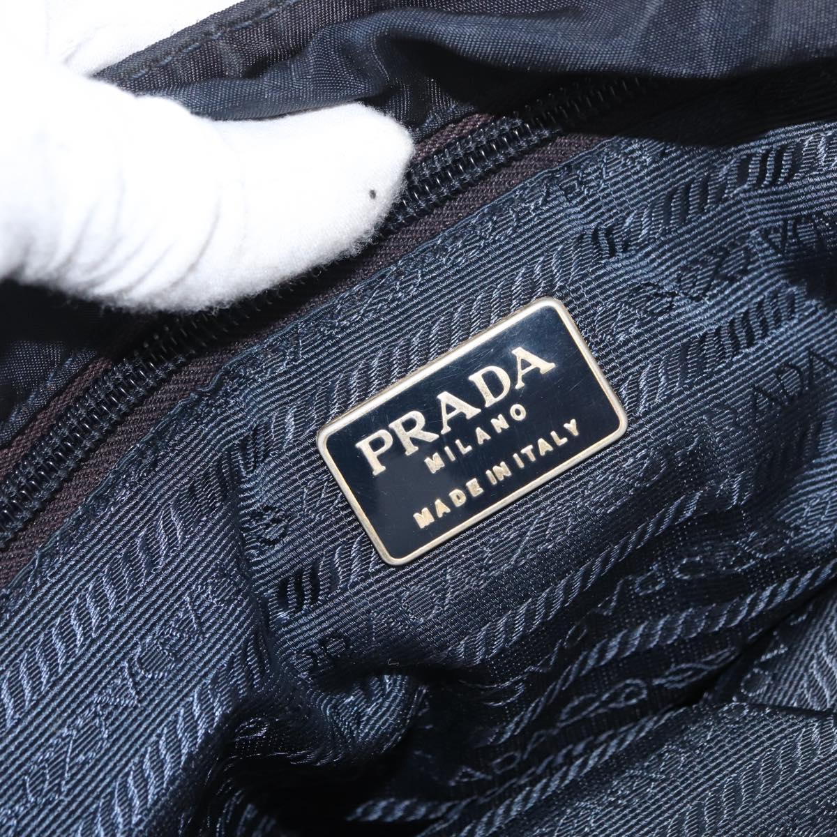 PRADA Metal Handle Hand Bag Nylon Navy Gold Auth 178739