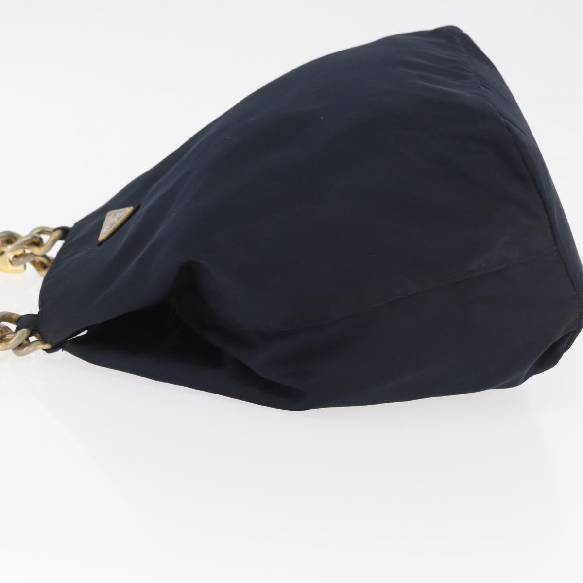 PRADA Metal Handle Hand Bag Nylon Navy Gold Auth 178739