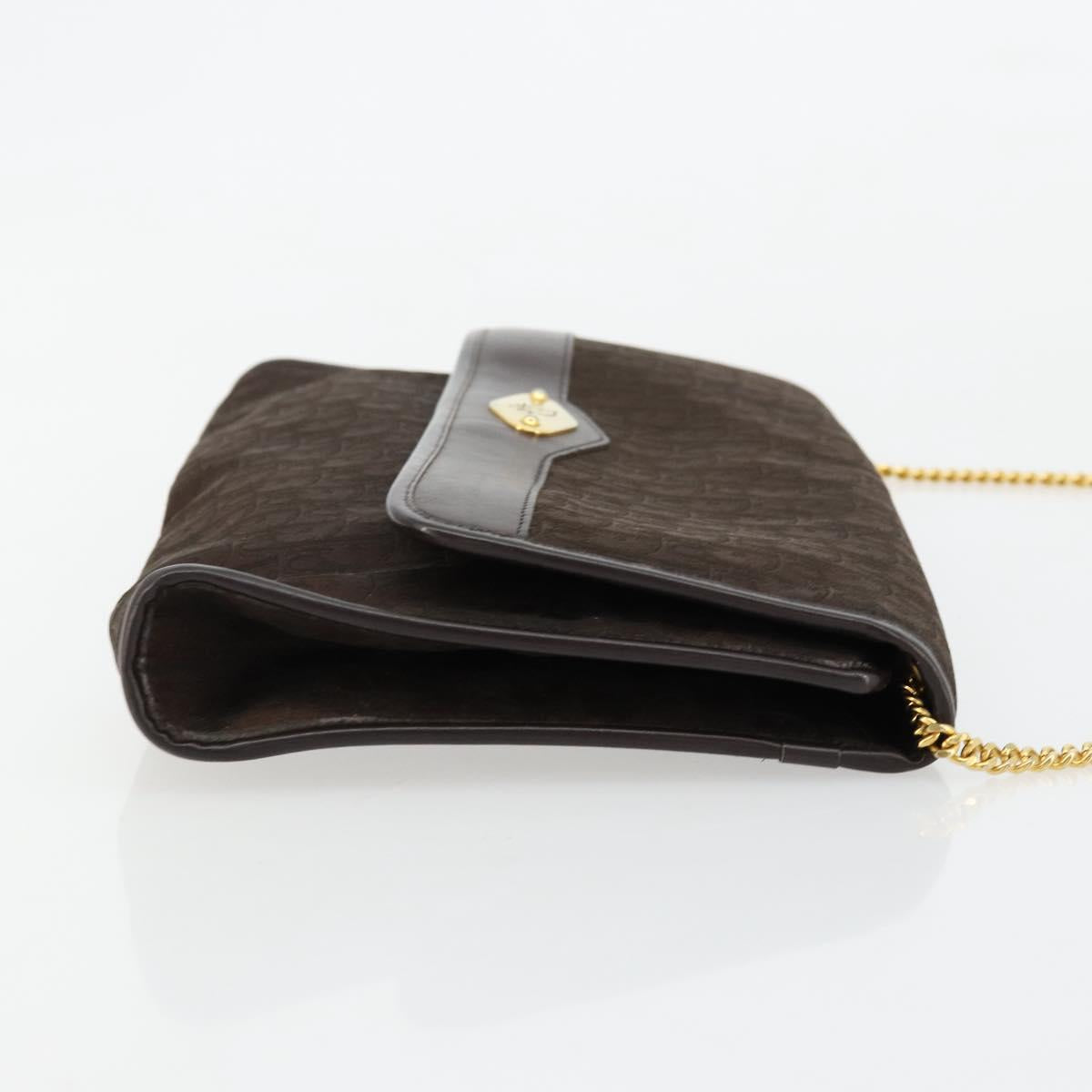 Christian Dior Trotter Canvas Chain Shoulder Bag Brown Gold Auth 178742