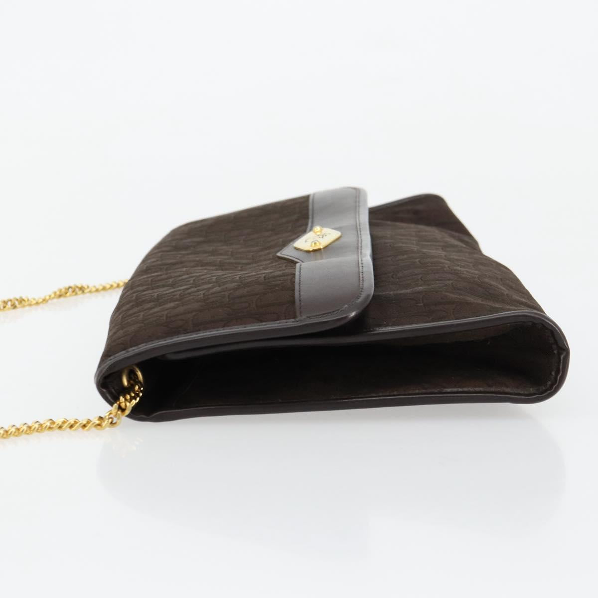 Christian Dior Trotter Canvas Chain Shoulder Bag Brown Gold Auth 178742
