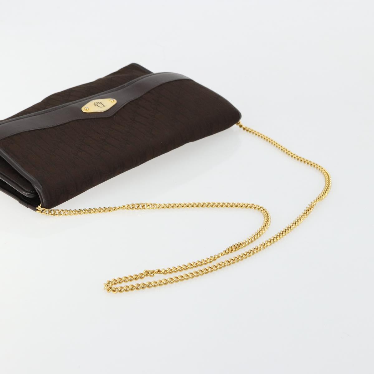 Christian Dior Trotter Canvas Chain Shoulder Bag Brown Gold Auth 178742