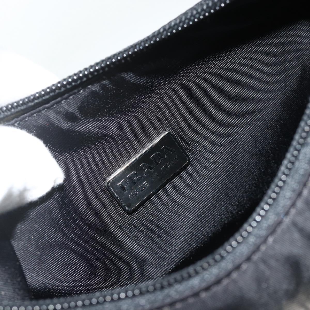 PRADA Hand Bag Pouch Nylon Black Silver Auth 178743