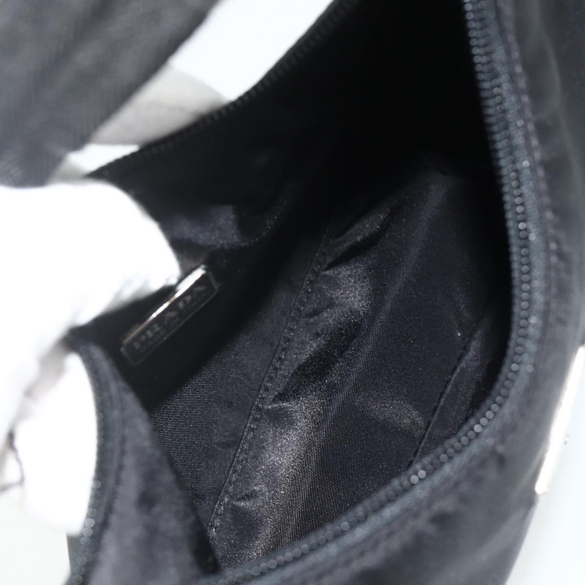 PRADA Hand Bag Pouch Nylon Black Silver Auth 178743