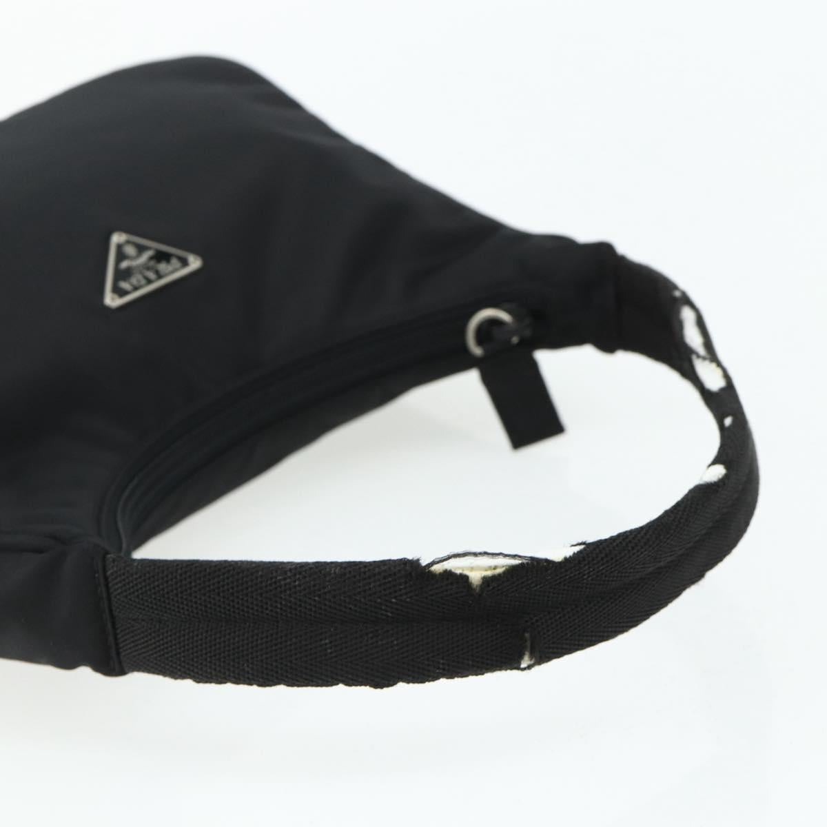 PRADA Hand Bag Pouch Nylon Black Silver Auth 178743