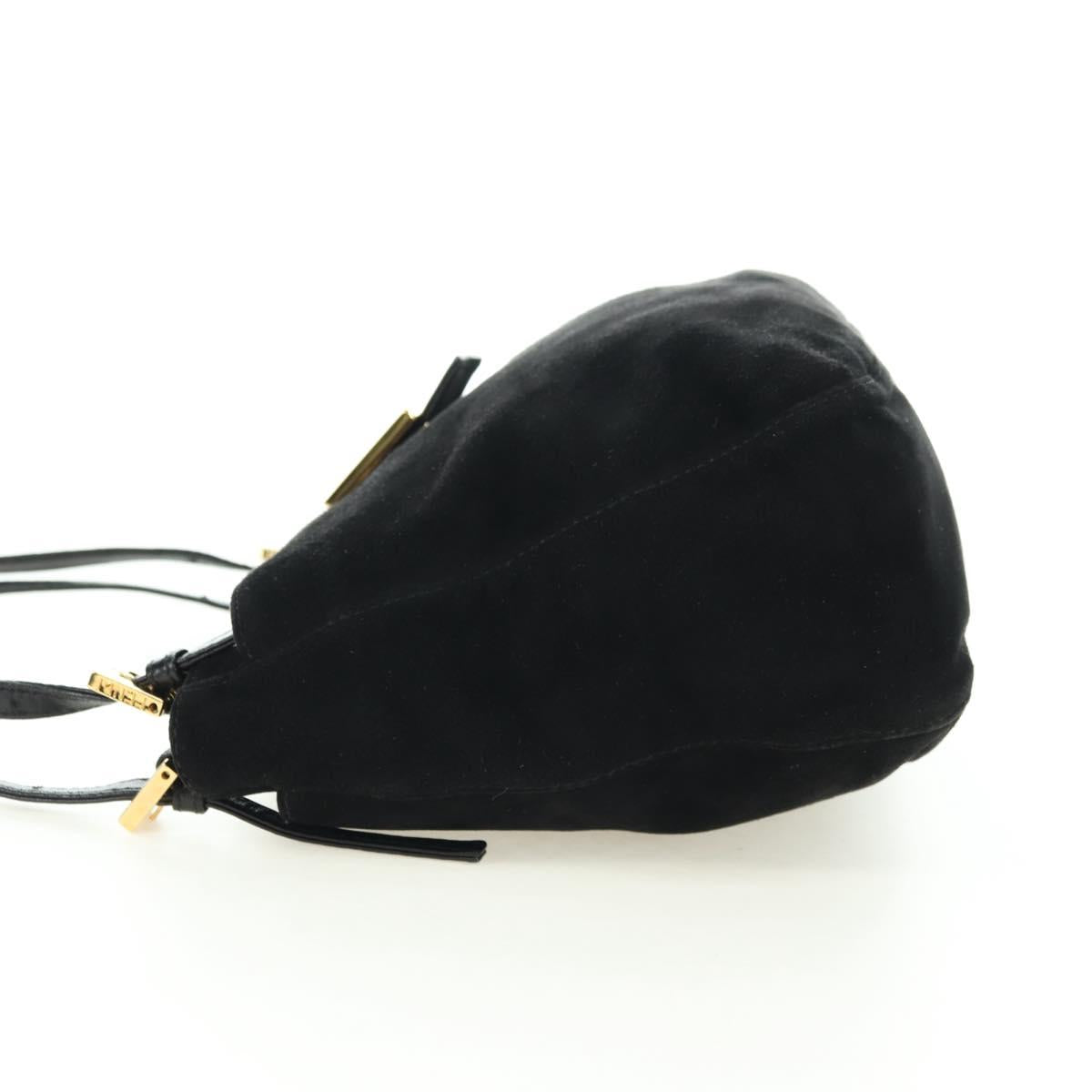 FENDI Mamma Baguette Tote Bag Suede Black Gold Auth 178745V