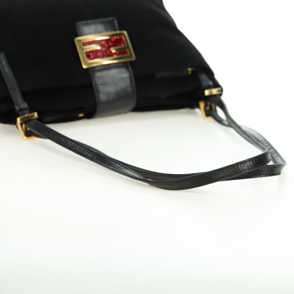 FENDI Mamma Baguette Tote Bag Suede Black Gold Auth 178745V