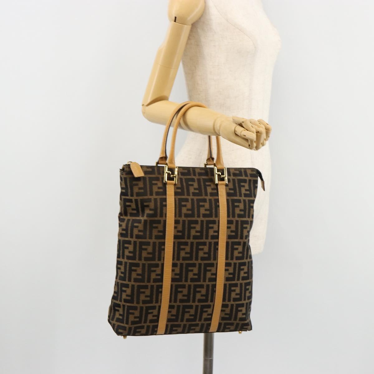 FENDI Zucca Canvas Hand Bag Black Brown Auth 178746A