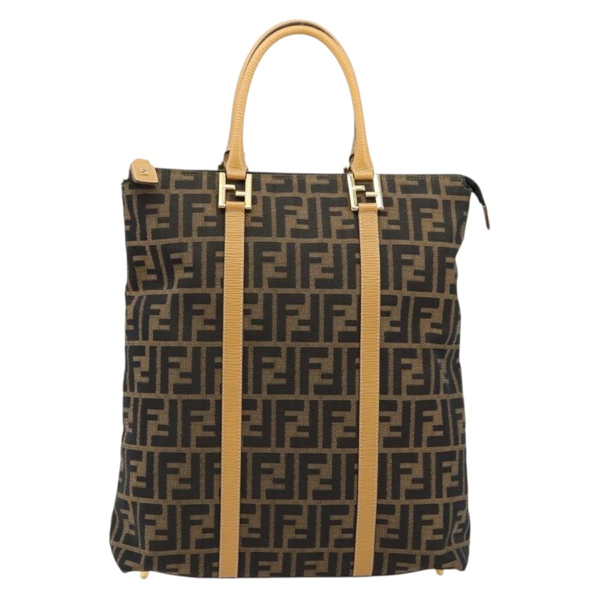FENDI Zucca Canvas Hand Bag Black Brown Auth 178746A