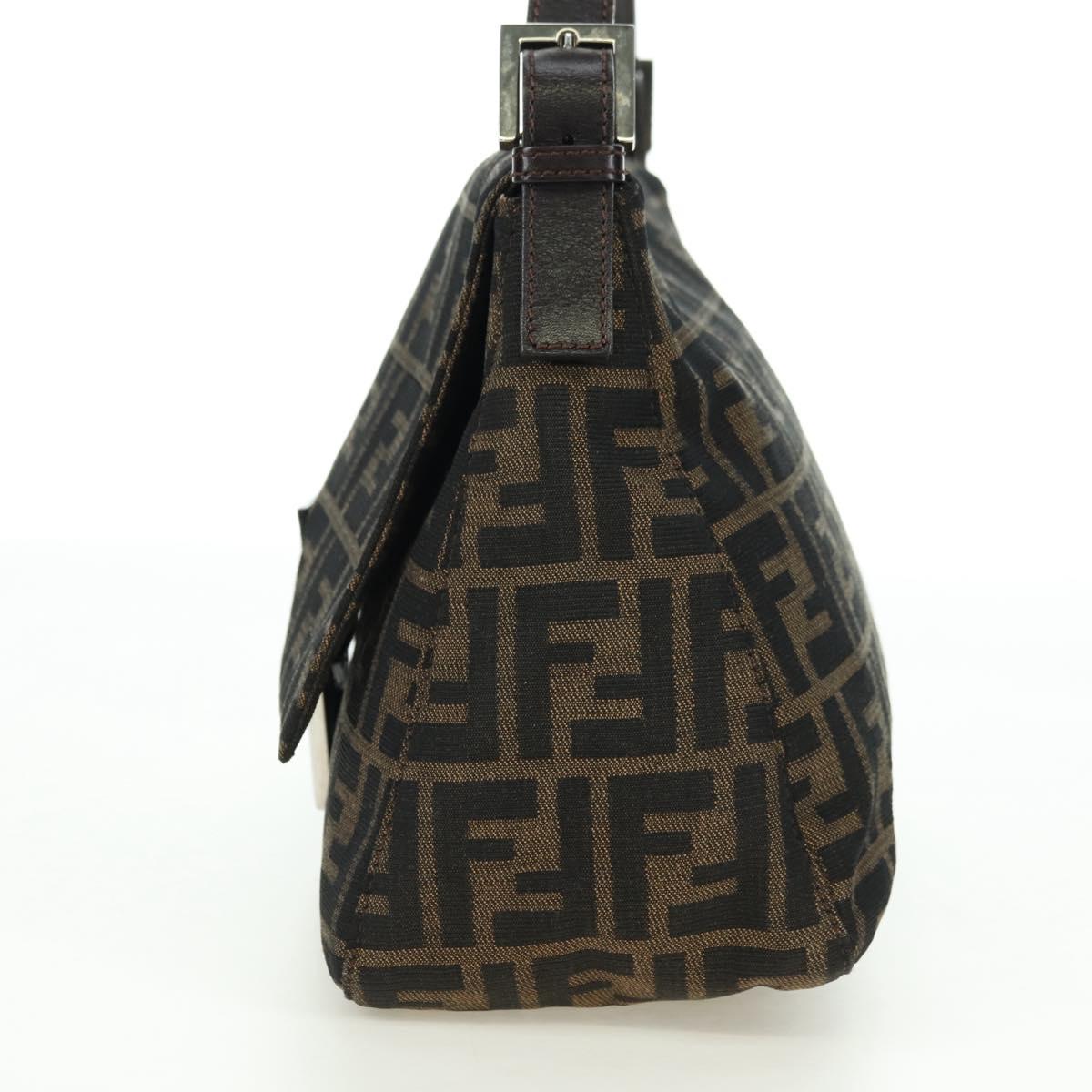 FENDI Zucca Canvas Mamma Baguette Shoulder Bag Black Brown Auth 178747V