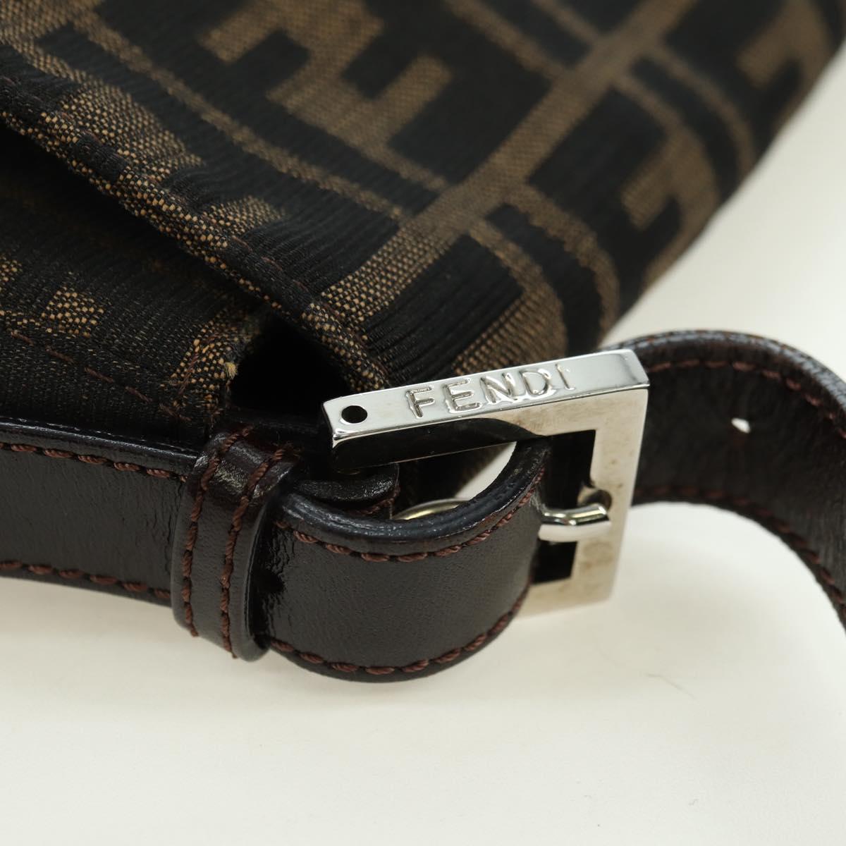 FENDI Zucca Canvas Mamma Baguette Shoulder Bag Black Brown Auth 178747V
