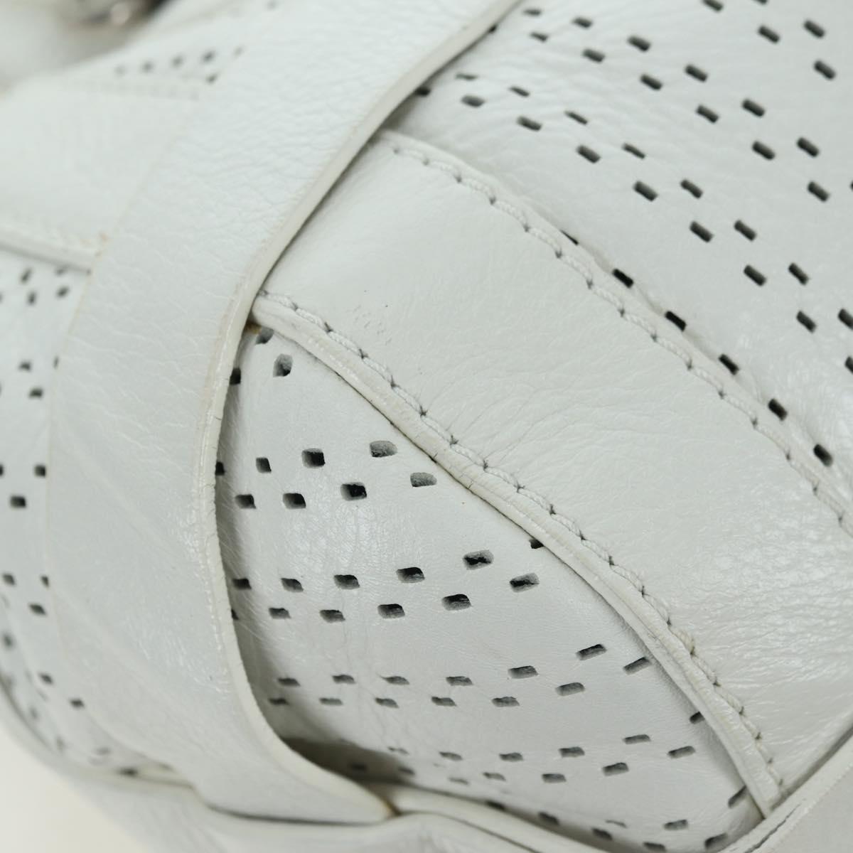 Chloe Kerala Hand Bag Leather White Silver Auth 178748V