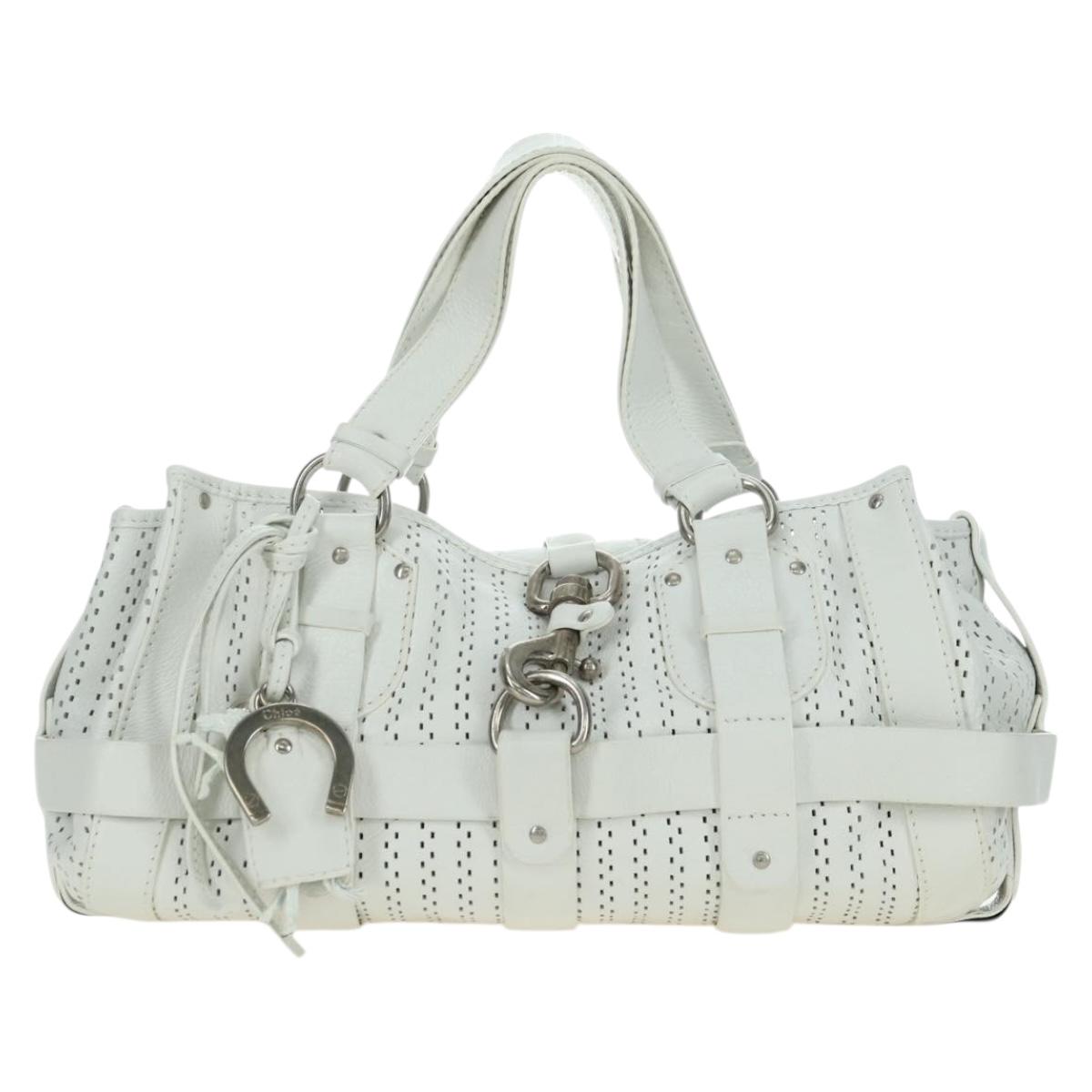 Chloe Kerala Hand Bag Leather White Silver Auth 178748V