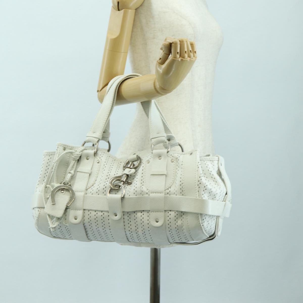 Chloe Kerala Hand Bag Leather White Silver Auth 178748V