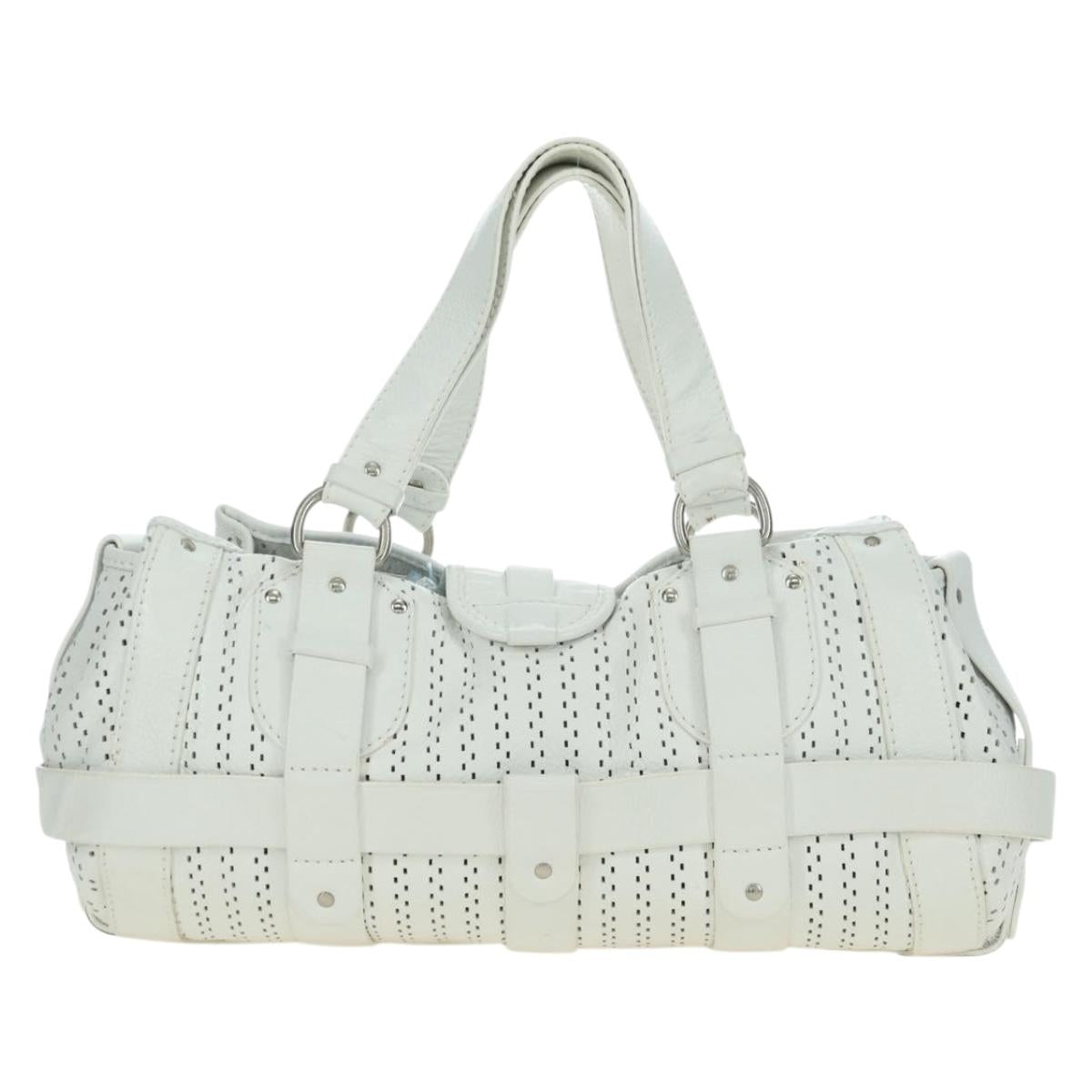 Chloe Kerala Hand Bag Leather White Silver Auth 178748V
