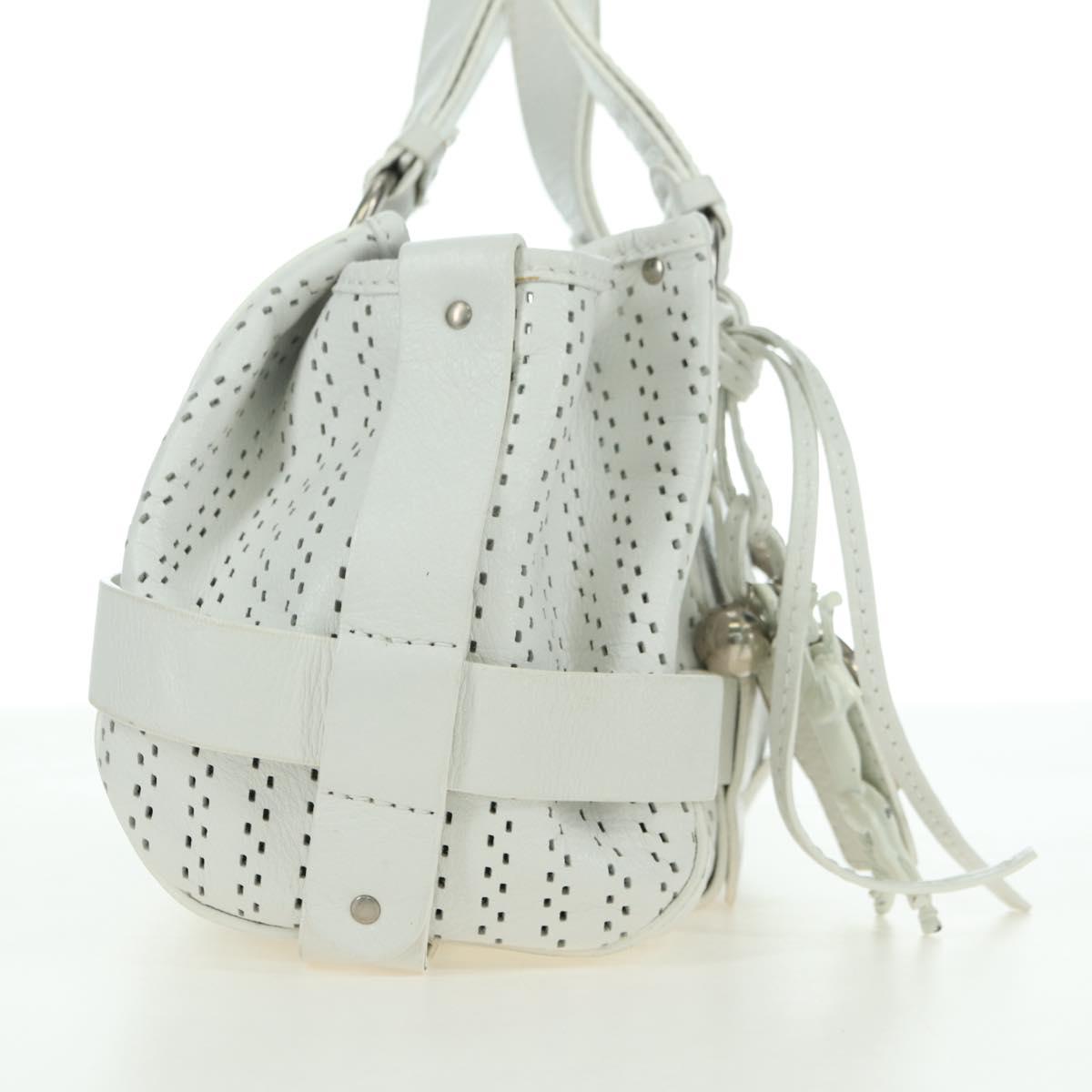 Chloe Kerala Hand Bag Leather White Silver Auth 178748V