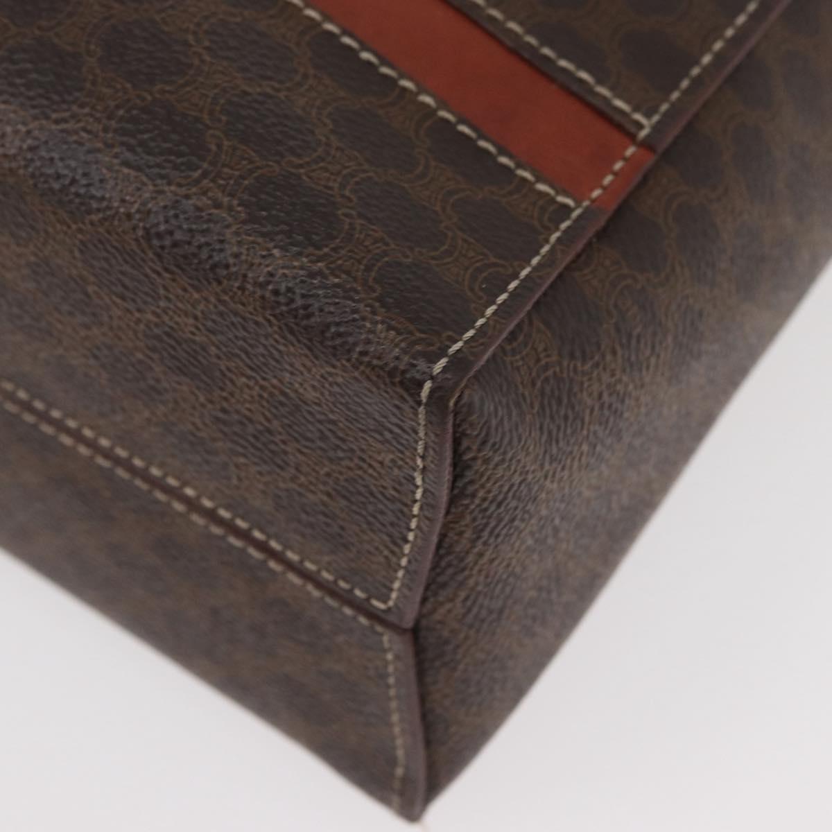 CELINE Macadam Canvas Hand Bag PVC Leather Brown Gold Auth 178762