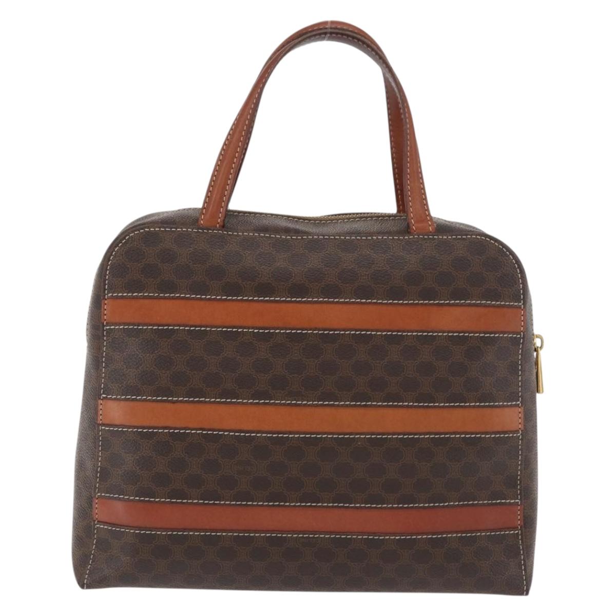 CELINE Macadam Canvas Hand Bag PVC Leather Brown Gold Auth 178762