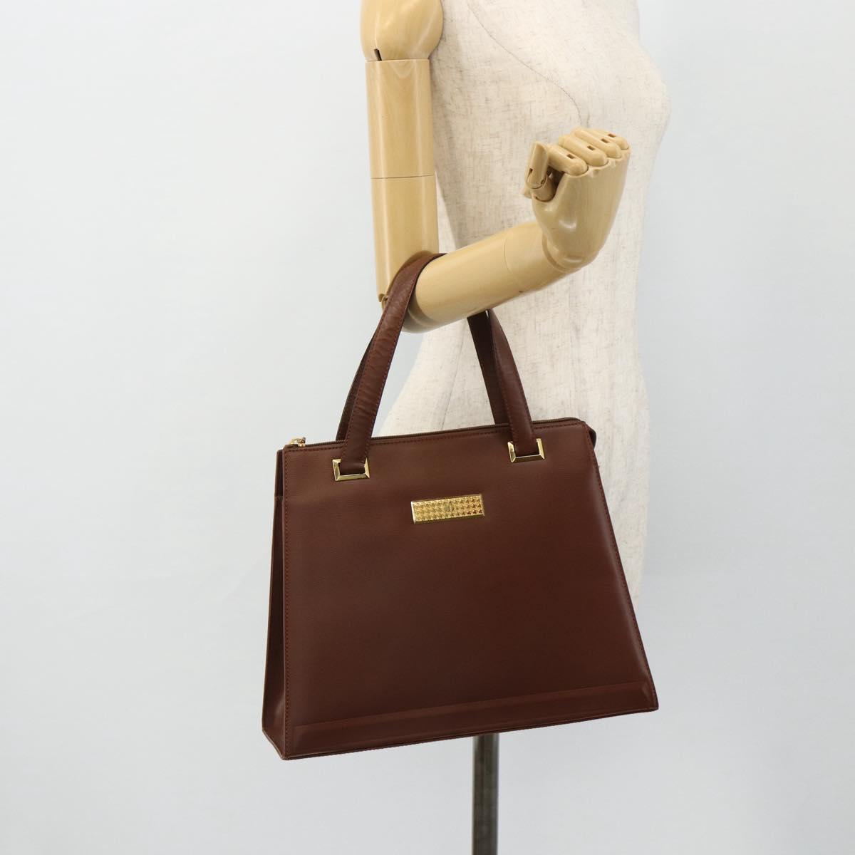 Christian Dior Hand Bag Leather Brown Gold Auth 178764