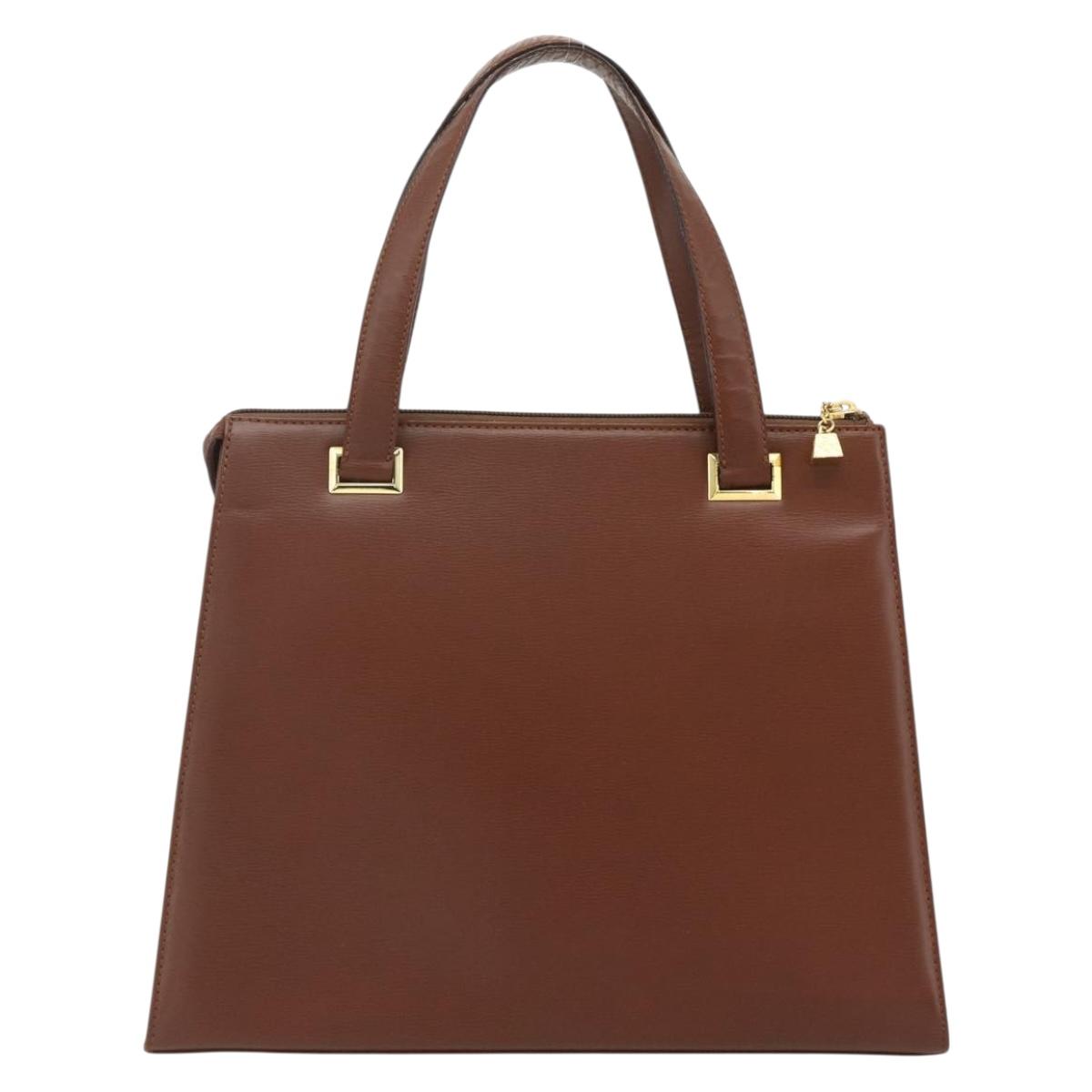 Christian Dior Hand Bag Leather Brown Gold Auth 178764