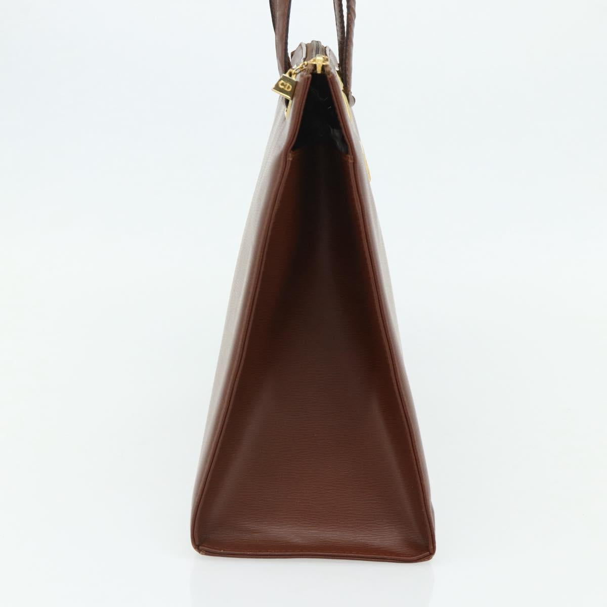 Christian Dior Hand Bag Leather Brown Gold Auth 178764