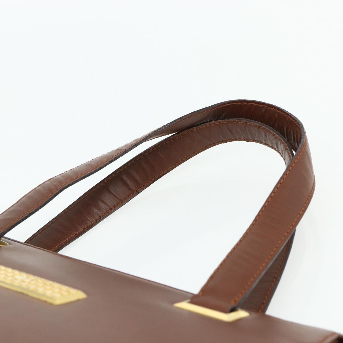 Christian Dior Hand Bag Leather Brown Gold Auth 178764