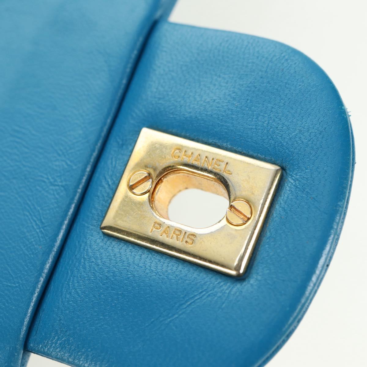 CHANEL Matelasse23 Chain Shoulder Bag Lamb Skin Blue Gold CC Auth 178769V