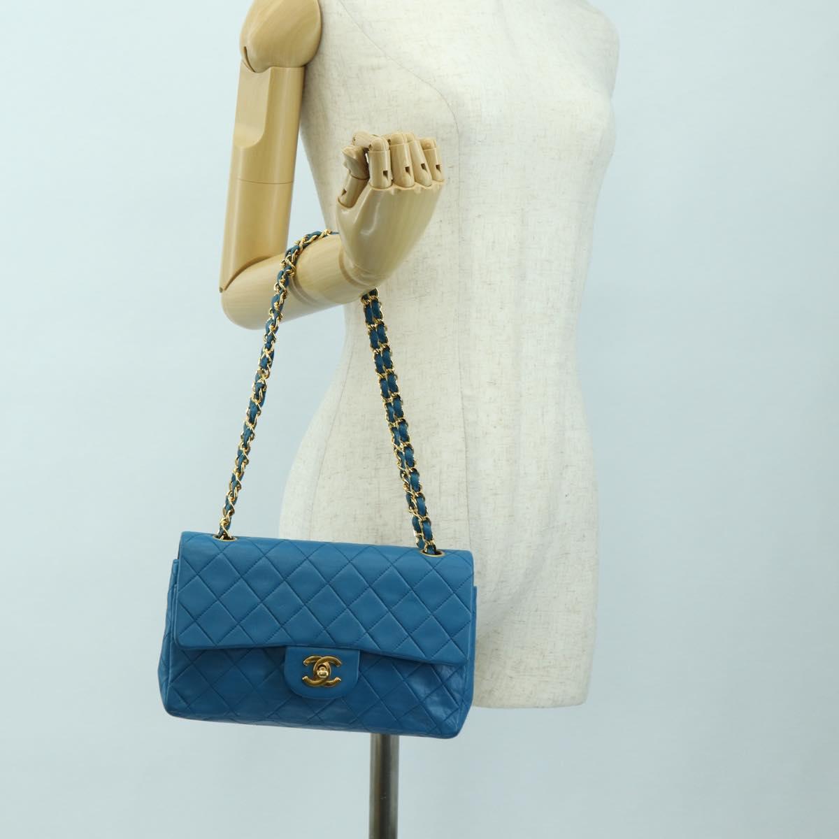 CHANEL Matelasse23 Chain Shoulder Bag Lamb Skin Blue Gold CC Auth 178769V