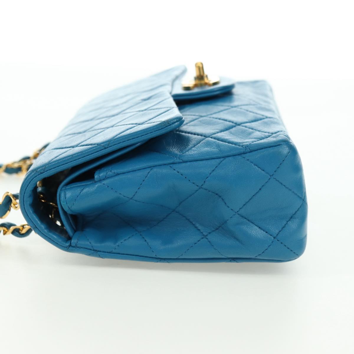 CHANEL Matelasse23 Chain Shoulder Bag Lamb Skin Blue Gold CC Auth 178769V