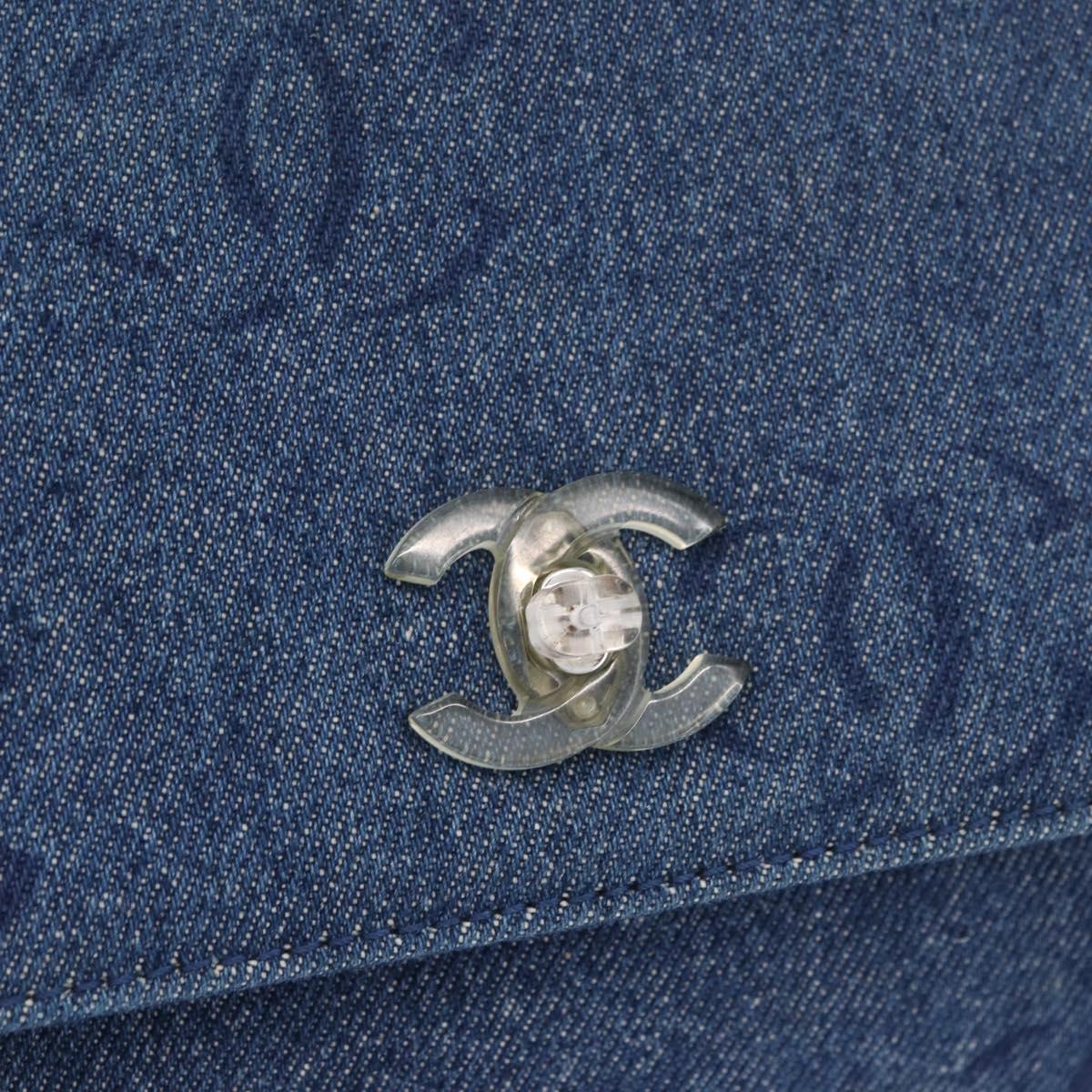 CHANEL Clutch Bag Denim Blue Silver CC Auth 178770SAV