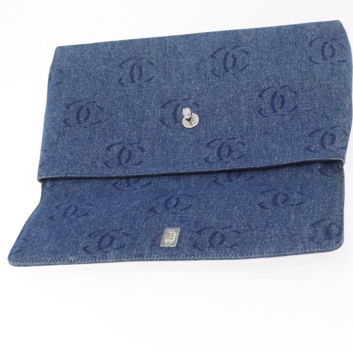 CHANEL Clutch Bag Denim Blue Silver CC Auth 178770SAV
