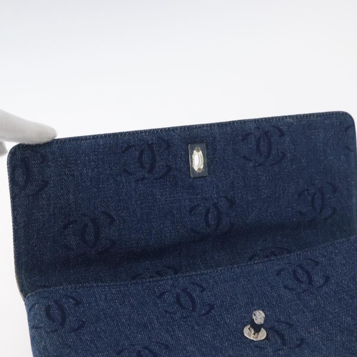 CHANEL Clutch Bag Denim Blue Silver CC Auth 178770SAV