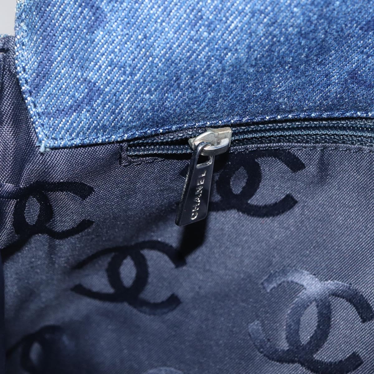 CHANEL Clutch Bag Denim Blue Silver CC Auth 178770SAV