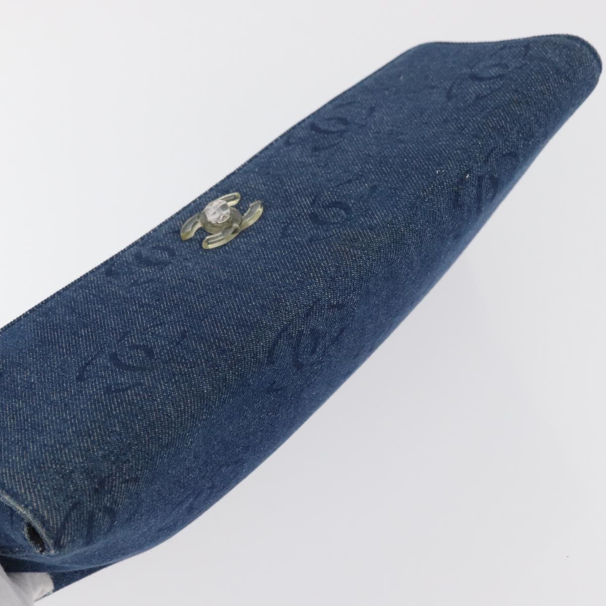 CHANEL Clutch Bag Denim Blue Silver CC Auth 178770SAV