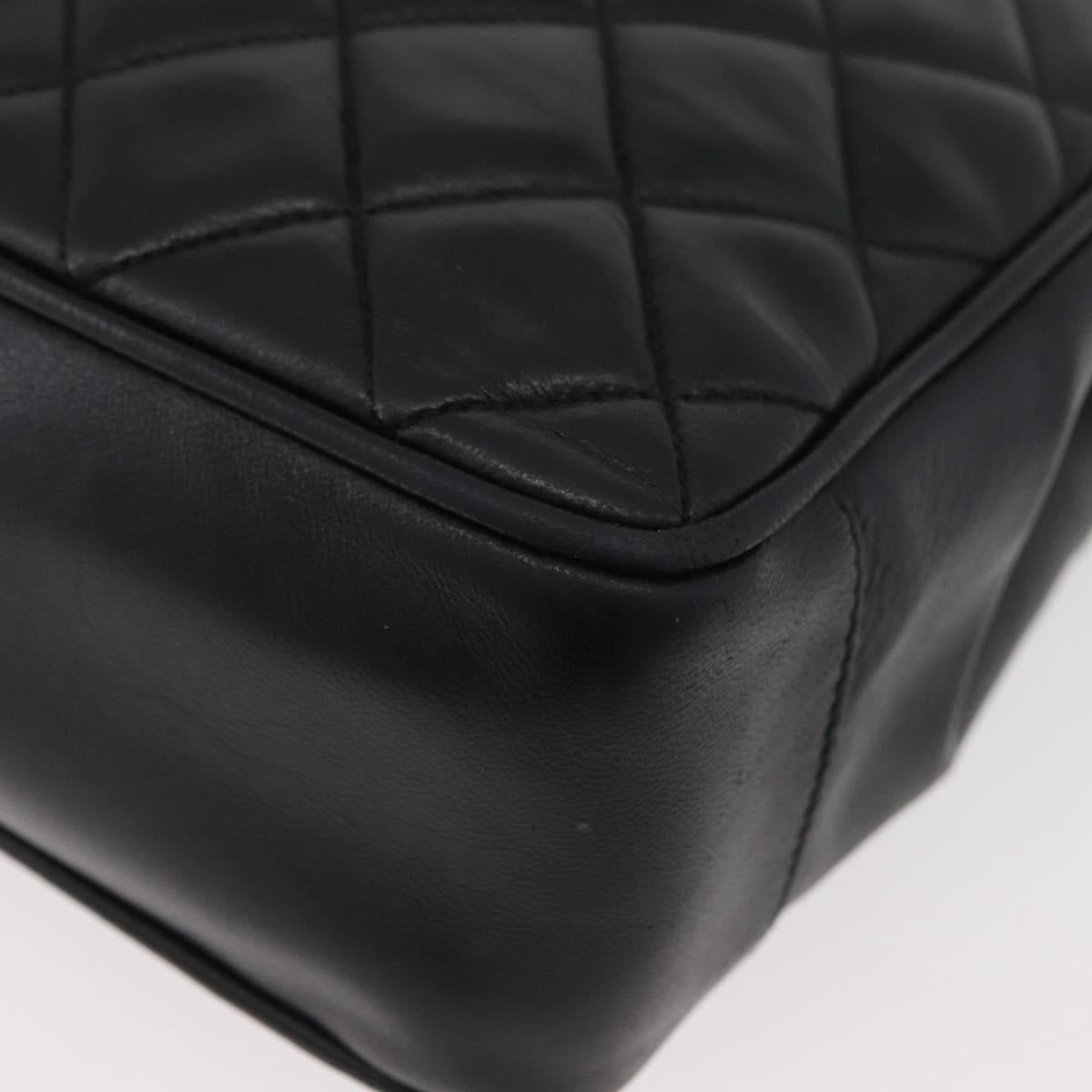 CHANEL Matelasse Chain Tote Bag Lamb Skin Black Gold CC Auth 178772V