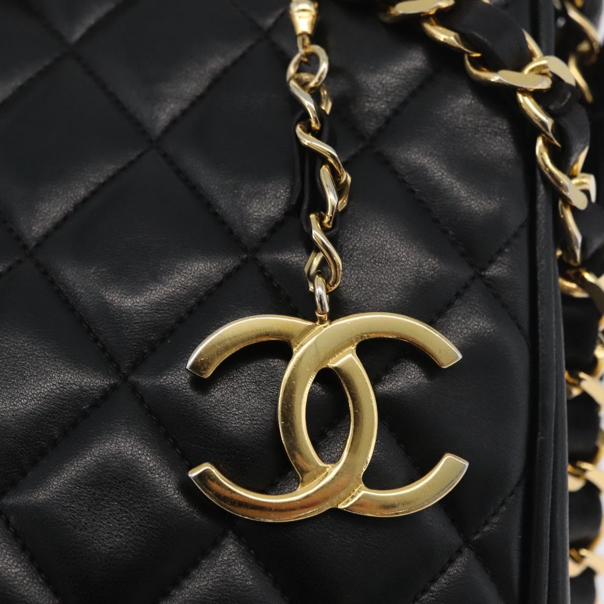 CHANEL Matelasse Chain Tote Bag Lamb Skin Black Gold CC Auth 178772V