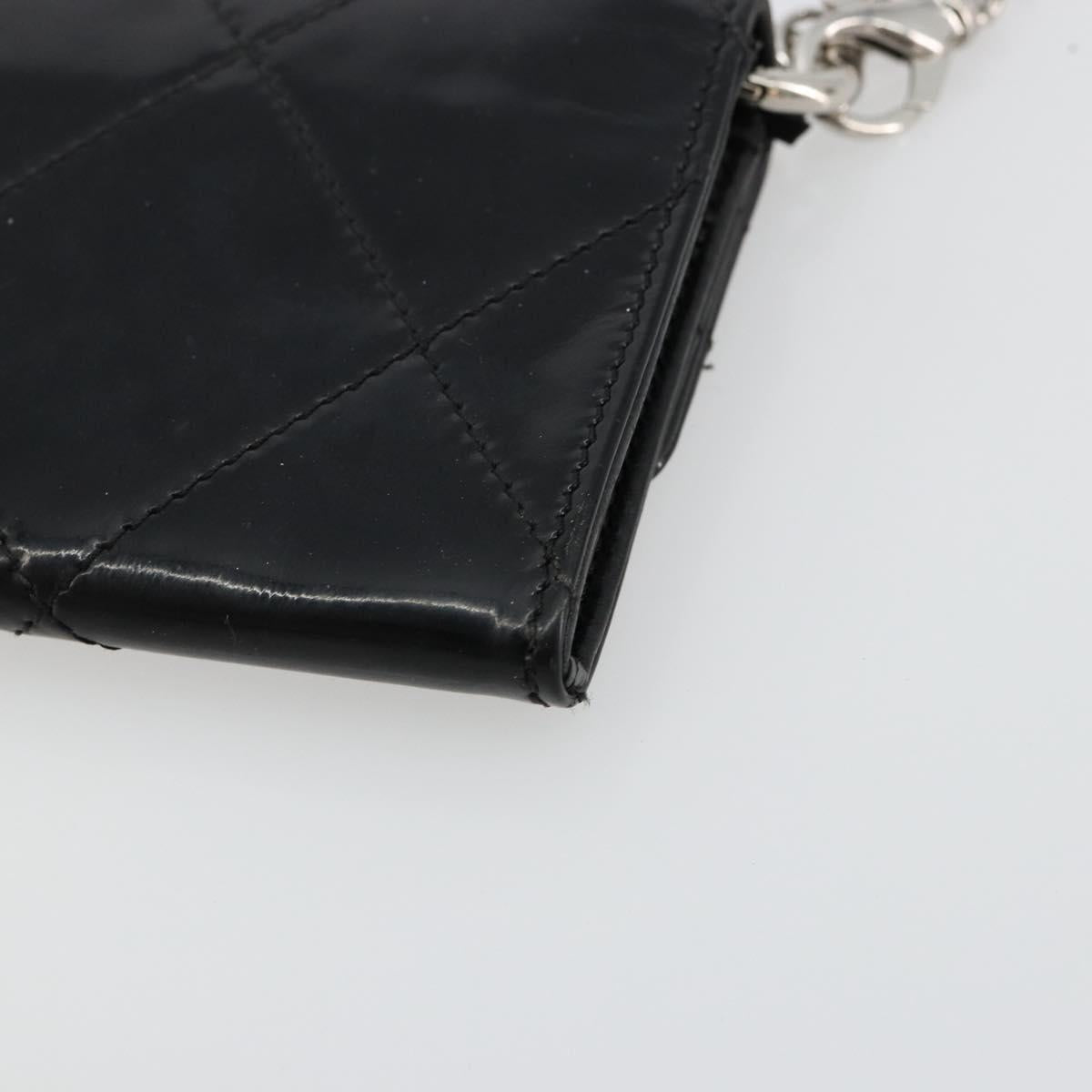 CHANEL Matelasse Chain Wallet Patent leather Black Silver CC Auth 178781A