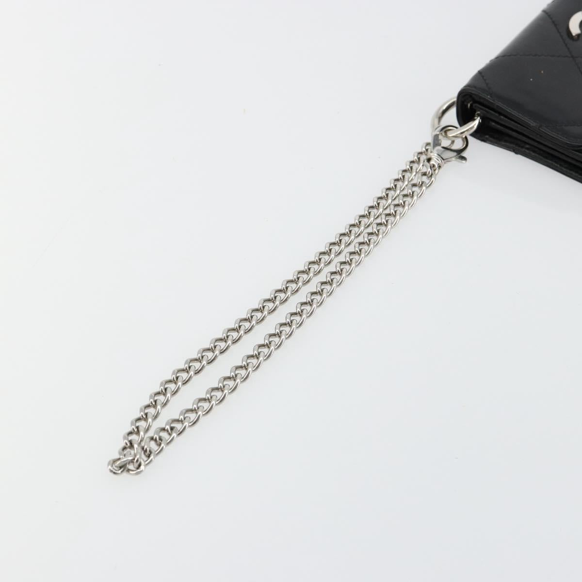 CHANEL Matelasse Chain Wallet Patent leather Black Silver CC Auth 178781A