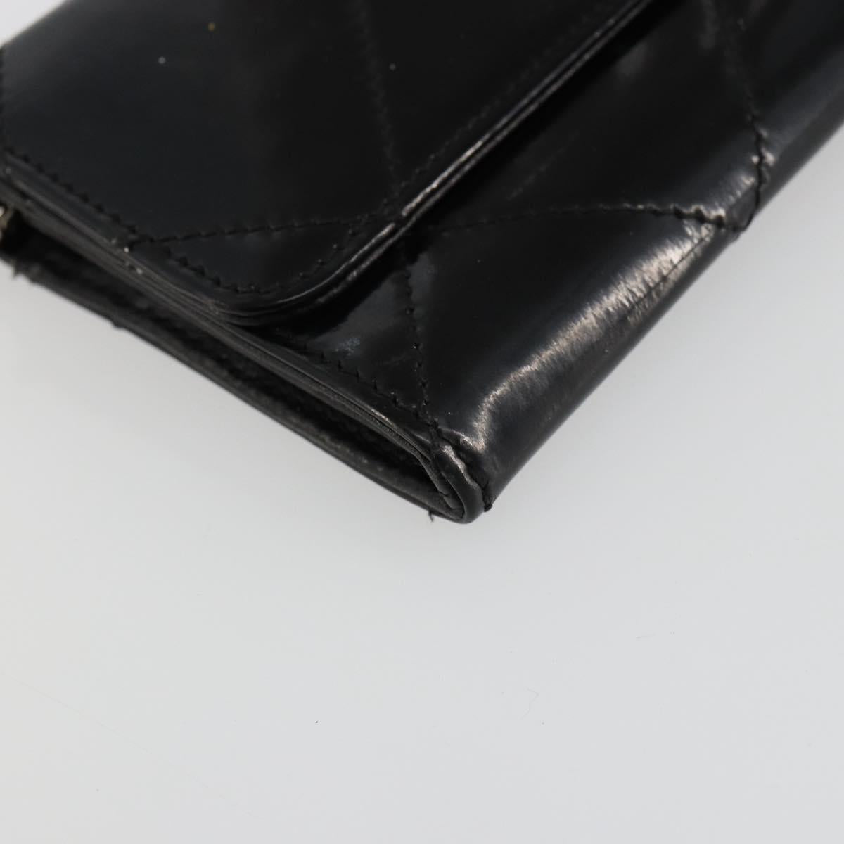 CHANEL Matelasse Chain Wallet Patent leather Black Silver CC Auth 178781A