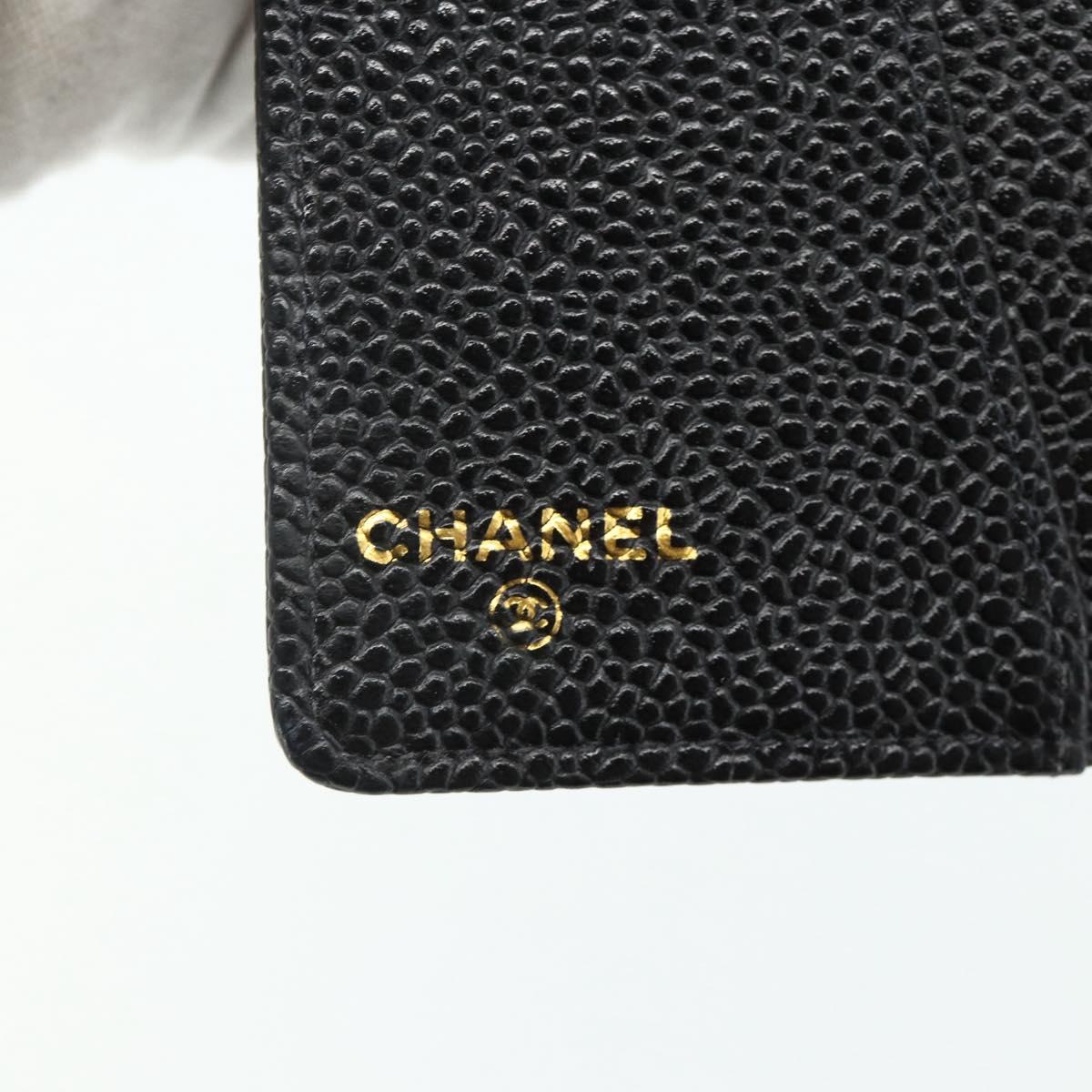 CHANEL Day Planner Cover Caviar Skin Black Gold CC Auth 178788A