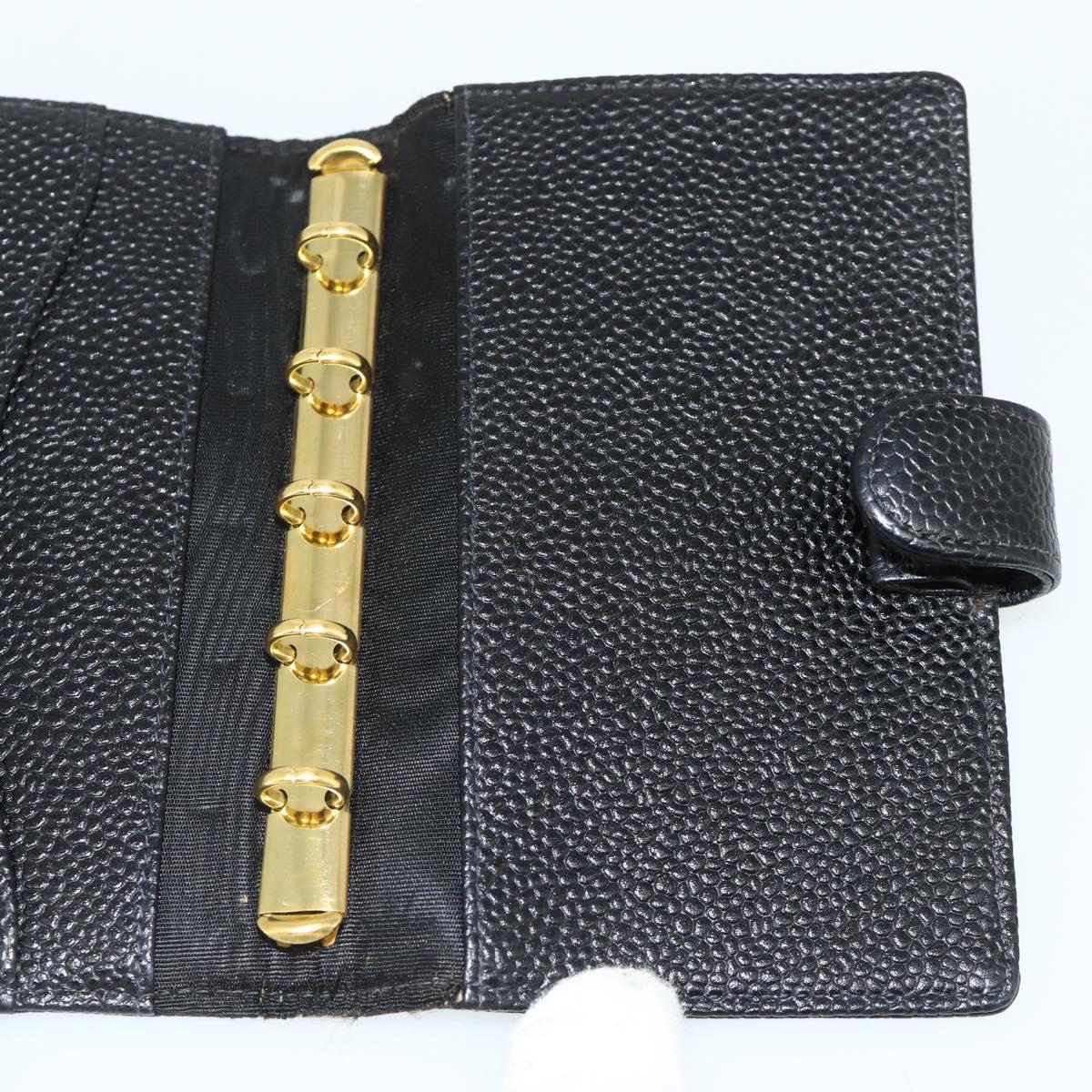 CHANEL Day Planner Cover Caviar Skin Black Gold CC Auth 178788A